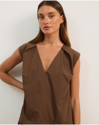 Atmos&Here - Allie Cotton Poplin V-Neck Mini Dress
