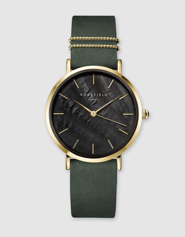 Rosefield - The West Village - Black Dial With Green Band