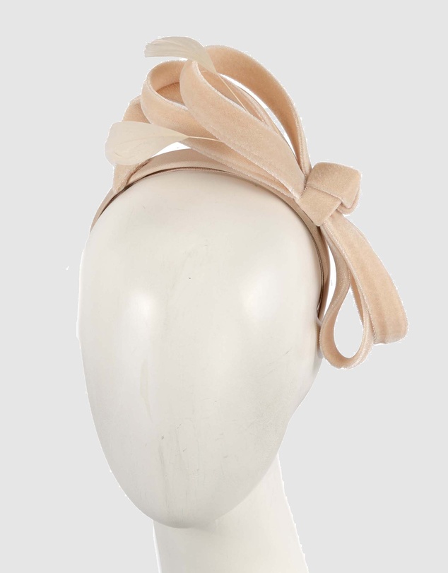 Max Alexander - Large Nude Velvet Bow Racing Fascinator