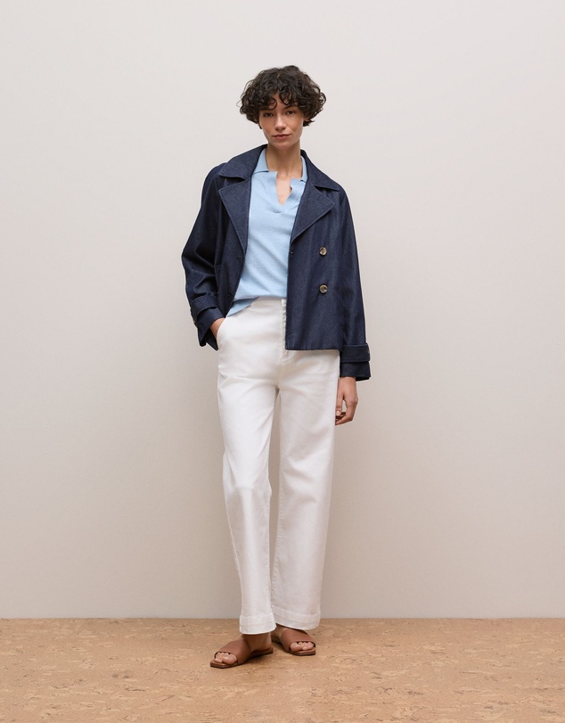 Trenery - Cotton Cashmere Half Sleeve Polo in Soft Blue