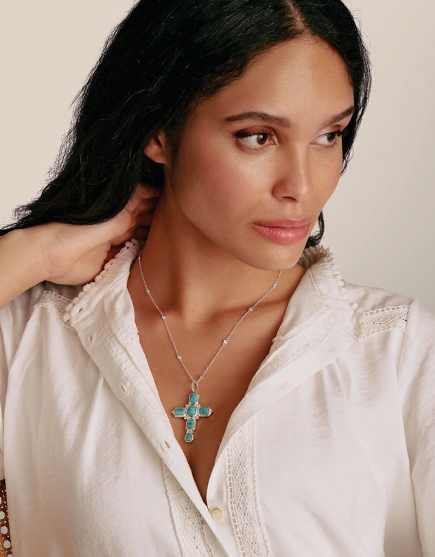THOMAS SABO - THOMAS SABO Cross Pendant with Turquoise Zirconia Stones