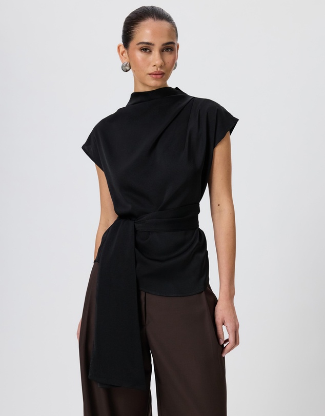 Tussah - Violet Drape Tie Detail Satin Top