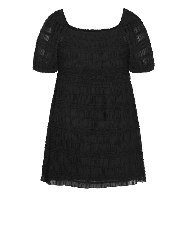 City Chic - Plus size Emelia Shirred Mini Dress - black