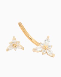 Lovisa - Gold Plated Titanium Diamante Double Dainty Flower Belly Bar