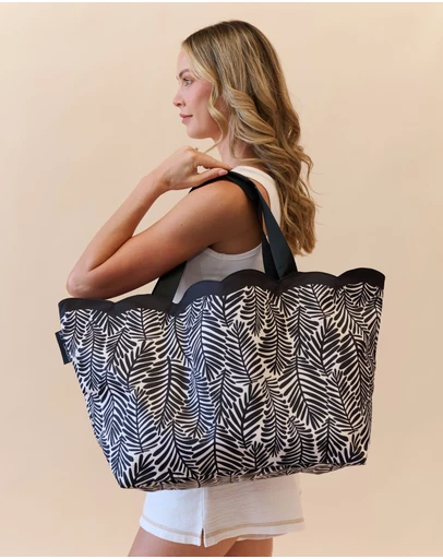 Sky Gazer - Scalloped Edge Beach Bag- Palm Noir