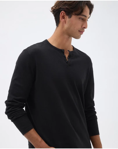 AERE - Linen Blend Long Sleeve Henley