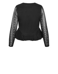 City Chic - Plus size Lola V Neck Lace Top - black