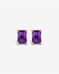Michael Hill - Emerald Cut Amethyst Earrings in 10kt Yellow Gold