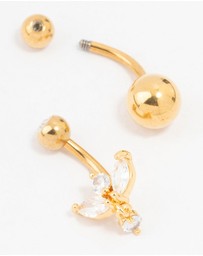 Lovisa - Gold Plated Surgical Steel Marquise Drop Belly Bars 2-Pack