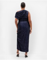 City Chic - Plus size Sequin Star Off Shoulder Maxi Dress - navy
