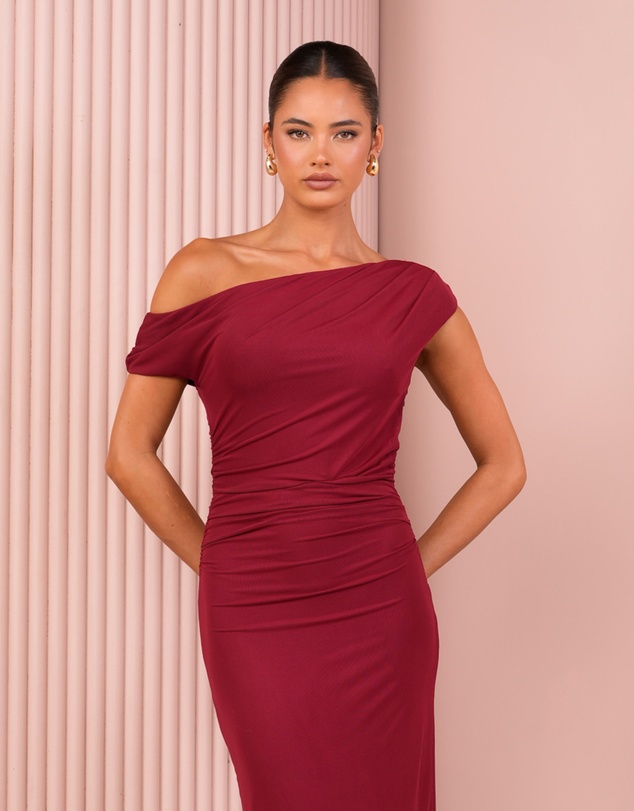 Azzurielle - Demi Ruching Mesh Maxi Dress