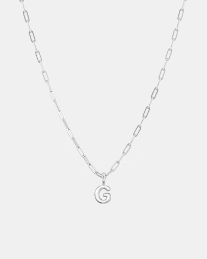 Luna Rae - Sterling Silver - Paperclip Bubble Letter G Necklace