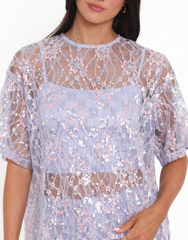 Petal & Pup - Yonder Sheer Lace Tee Top - Purple