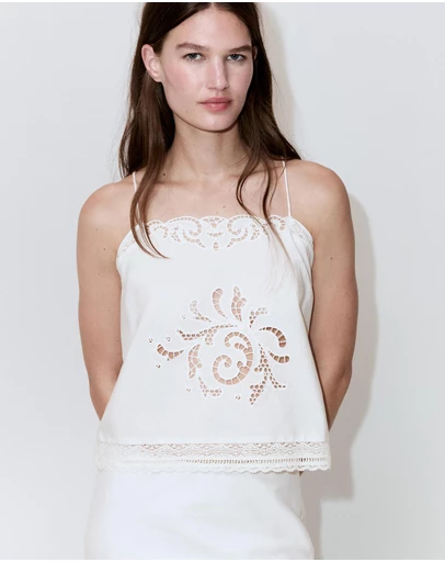 M.N.G - Embroidered Top with Openwork Details
