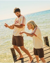 Skwosh - Gone Fishin Kids Boxy Ringer Tee in Off White