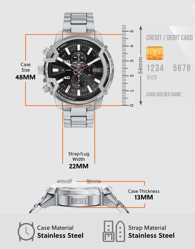 Diesel - Griffed Silver Tone Chronograph Watch