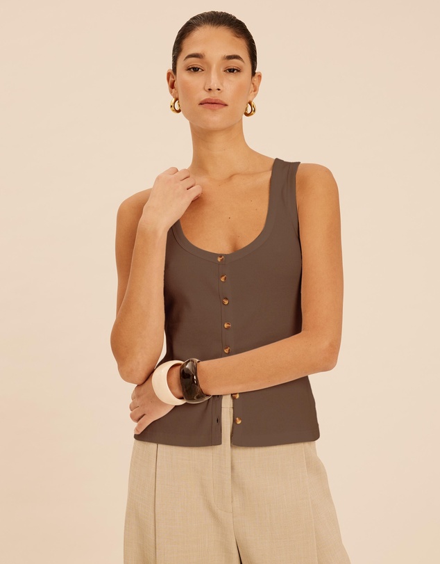 AERE - Ava Button Front Tank Top