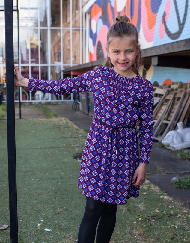 Quapi - Kala Long Sleeve Retro AOP Dress - Kids-Teens