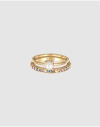 Elli Jewelry - Ring Set with Pearls and Multicolor Crystals 925 Sterling Silver Gold-plated