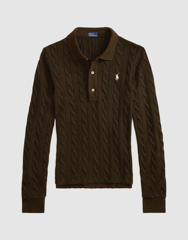 Polo Ralph Lauren - Cable-Knit Cotton Long-Sleeve Polo Shirt - The ICONIC Exclusive