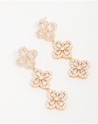 Lovisa - Gold Cubic Zirconia Triple Flower Drop Earrings
