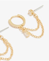 Lovisa - Gold Plated Cubic Zirconia Pear Layered Chain Huggie Earrings