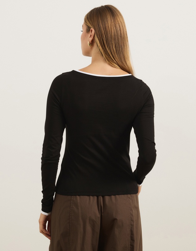 Atmos&Here - Contrast Long Sleeve Organic Cotton T-Shirt
