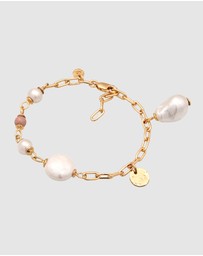 Elli Jewelry - Bracelet Rhodonite Shell Pearl 925 Sterling Silver Gold-Plated