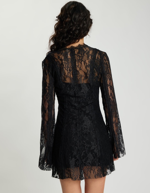 ONE TEASPOON - Vintage Whisper Lace Longsleeve Mini Dress - Black