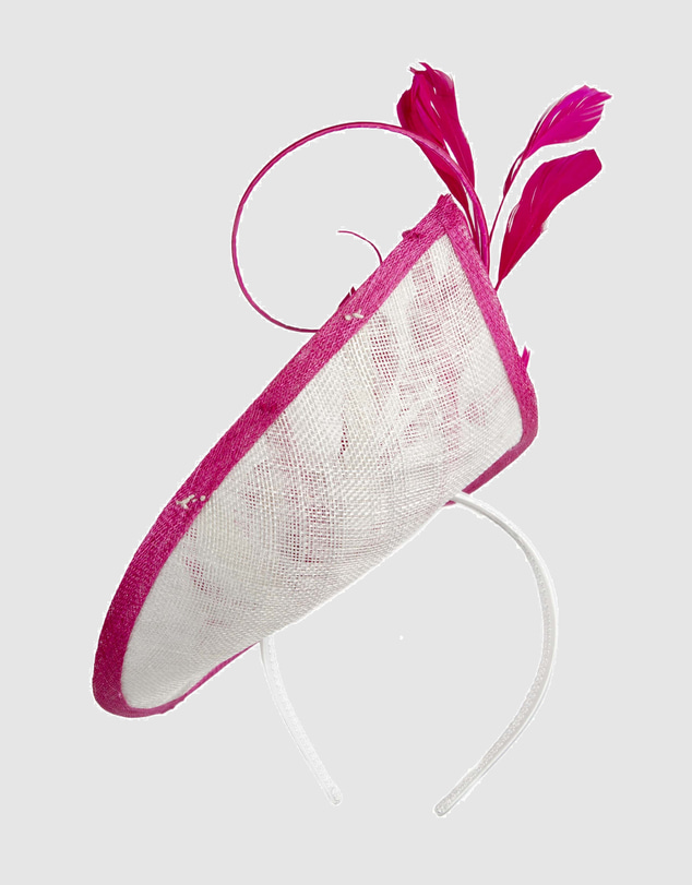 Max Alexander - White and Fuchsia Sinamay Racing Fascinator
