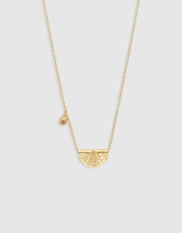 By Charlotte - Gold Lotus Birthstone Necklace - October