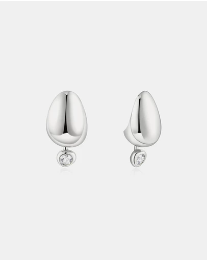Ania Haie - Silver Organic Dome Pebble with Bezel Dangle Stud Earrings