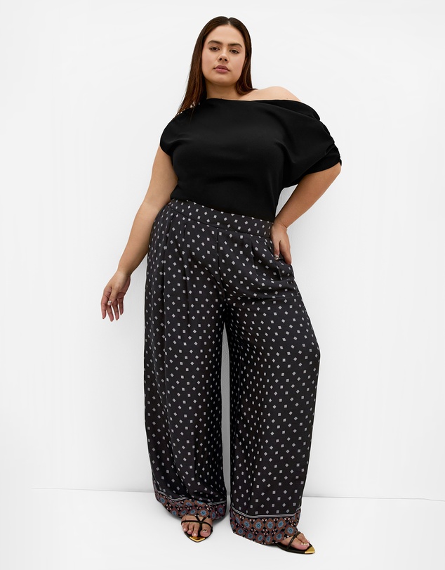 City Chic - Plus size Amber Boho Print Border Pant - black