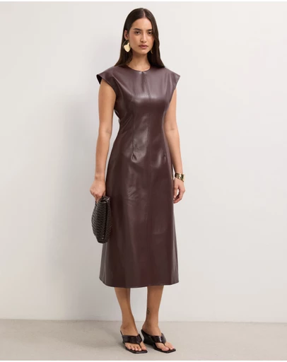 The Fated - Cam Faux Leather Midi Dress