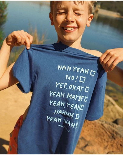 Skwosh - Yeah Nah Boys Back Print Tee in Navy