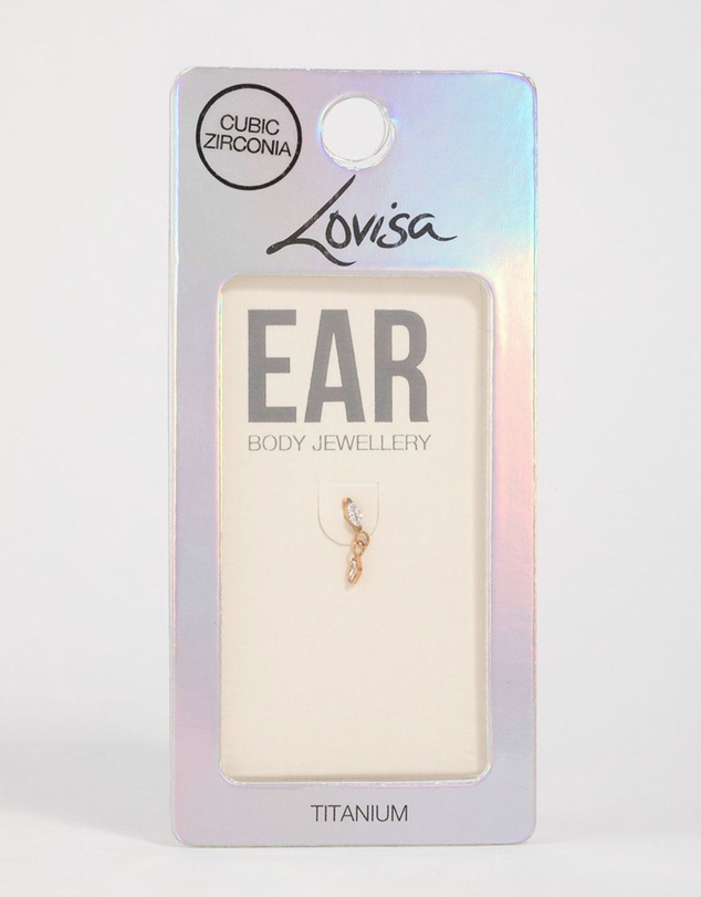 Lovisa - Gold Plated Titanium Cubic Zirconia Marquise Drop Flat Back Stud