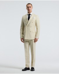 Calibre - Striped Double-Breasted Suit Jacket Bone