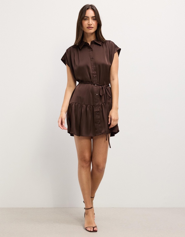 The Fated - Bryne Mini Satin Shirt Dress