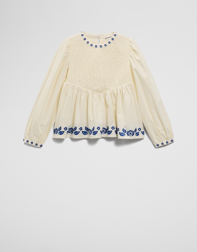 Country Road - Long Sleeve Embroidered Shirred Blouse