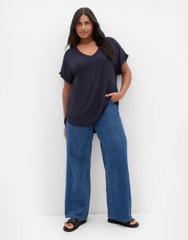 City Chic - Plus size Kiran Hi-Lo Tee - navy