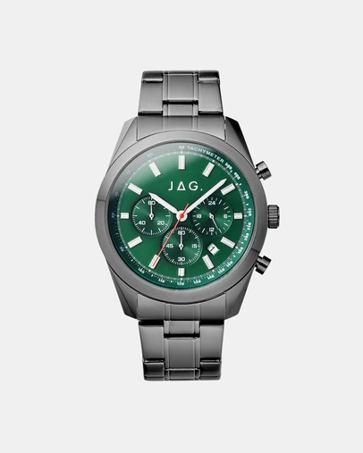 Jag - Rhys Mens Green Dial 43mm Gunmetal Watch