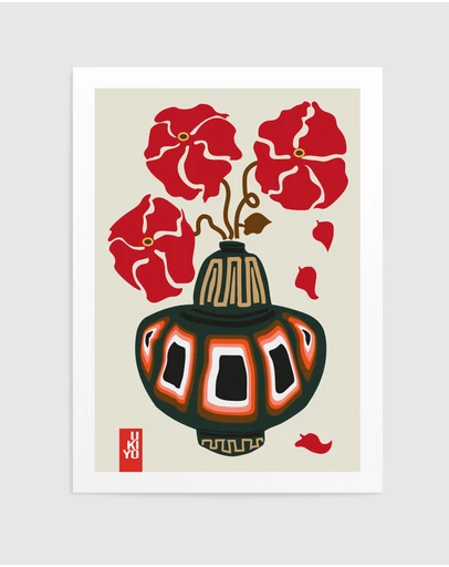 Olive et Oriel - Ukiyo Vase Flower Greige by Frances Collett Art Print