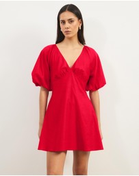 Atmos&Here - Kelly Linen Blend Puff Sleeve Mini Dress