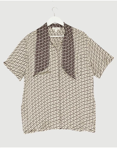 Revibe - Repaired Shona Joy Monogram Silk Contrast Shirt - AU 10