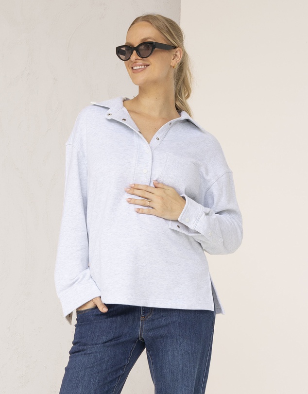 Angel Maternity - Daily Snap Button Collar Sweatshirt in Grey Marl