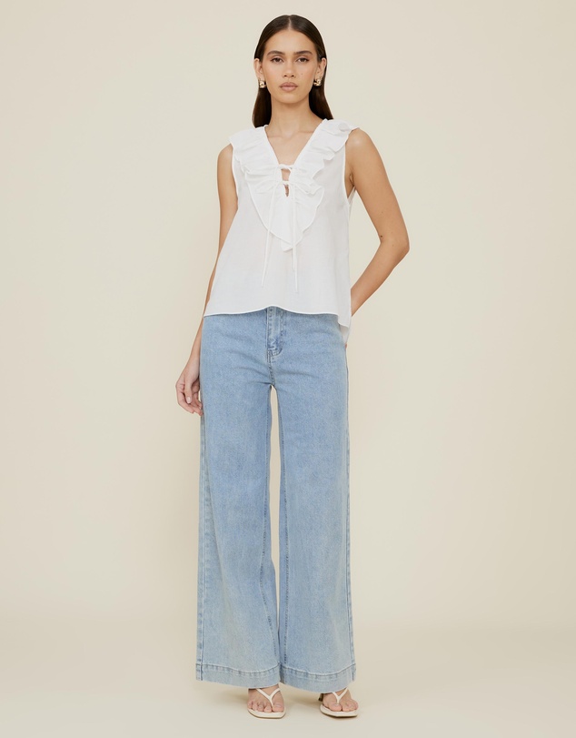 The Fated - Alexis Tie Front Ruffle Top