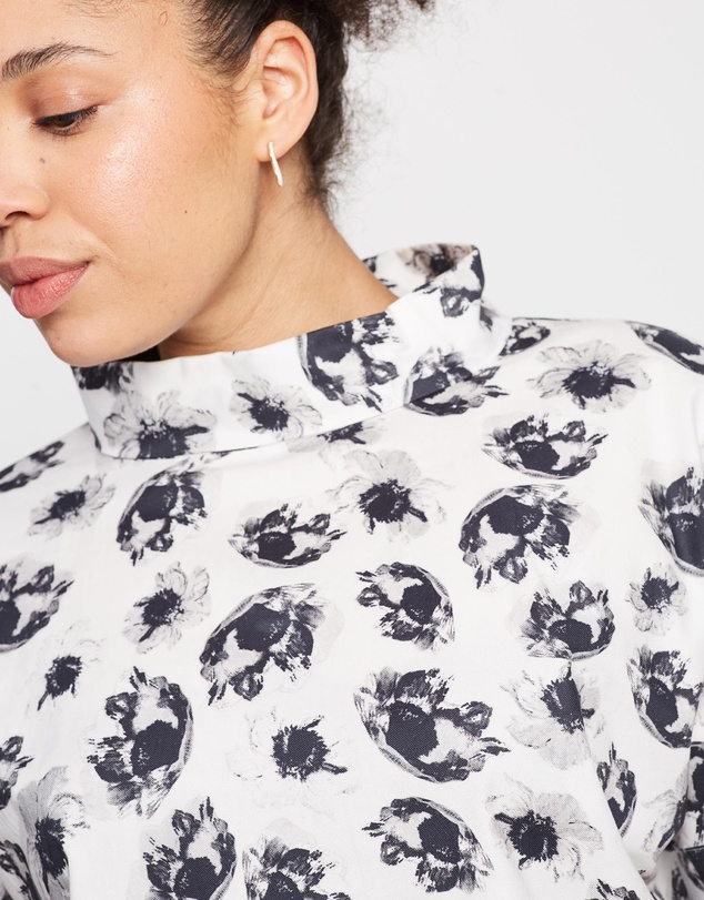 The Social Outfit - Monochrome Floral Roll Neck Top