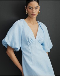 AERE - Imogen Linen Puff Sleeve Midi Dress