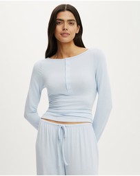 Cotton On Body - Super Soft Boat Neck Henley Long Sleeve Top
