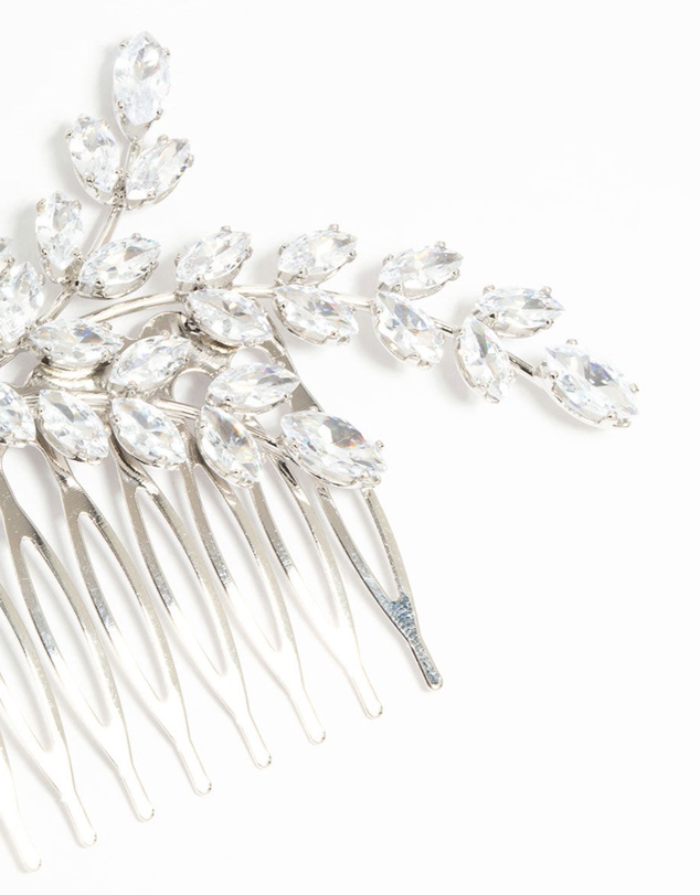 Lovisa - Silver Diamante Flower & Leaf Hair Comb